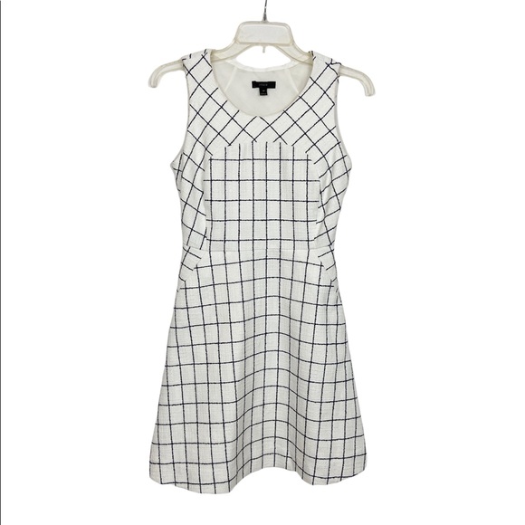 J.Crew A-Line Windowpane Tweed Dress White and Navy Blue Size 0P - Picture 3 of 8
